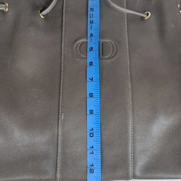 Christian Dior CD Logo Leather Large Shoulder Bag Brown Made in France - Picture 11 of 14